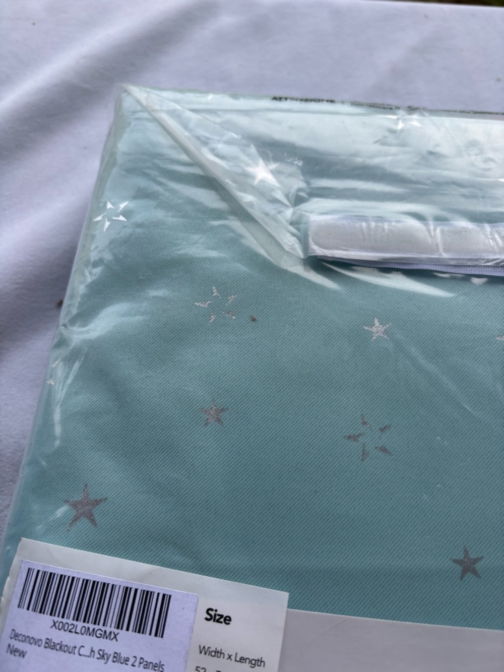 Blackout Curtain Panel Pair in Sky Blue with Silver Stars